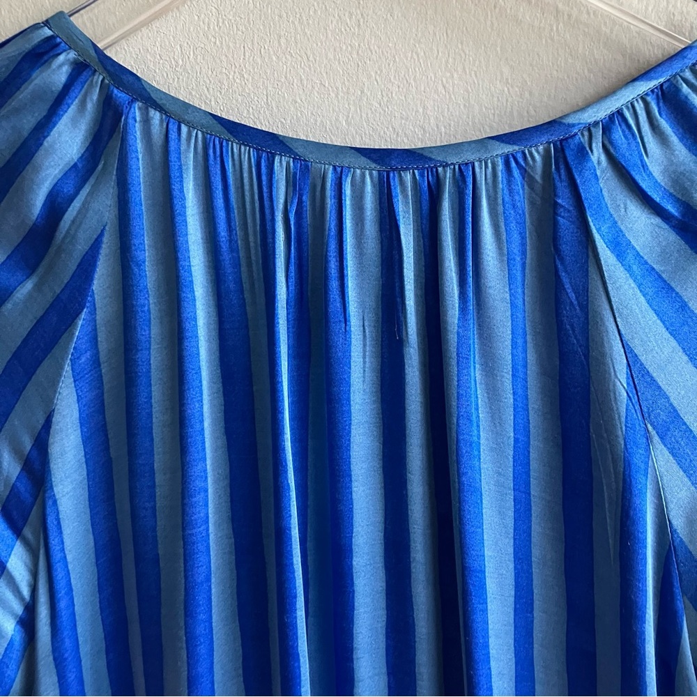 Printfresh Tiered Maxi Dress Size L Belted Blue Striped Long Sleeves Clowncore - Picture 7 of 11